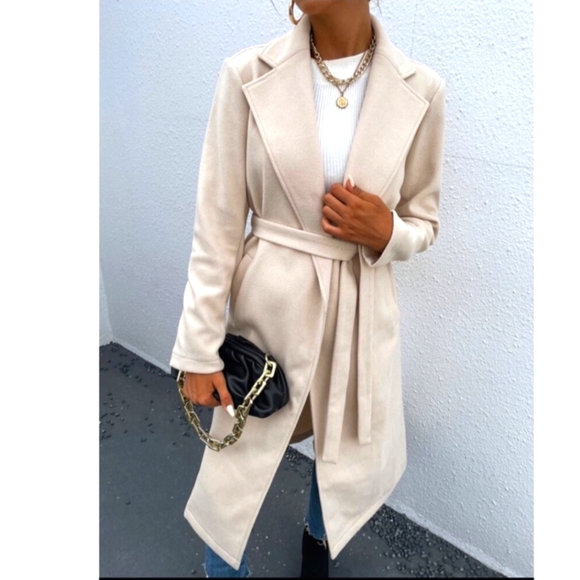Jackets & Blazers - Timeless Elegant Beige Belted Long Coat